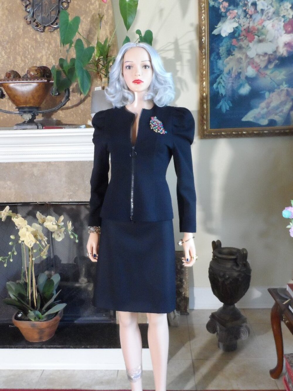 Akris Punto Black 100% Wool Zip-Front Skirt Suit Size US 2/4